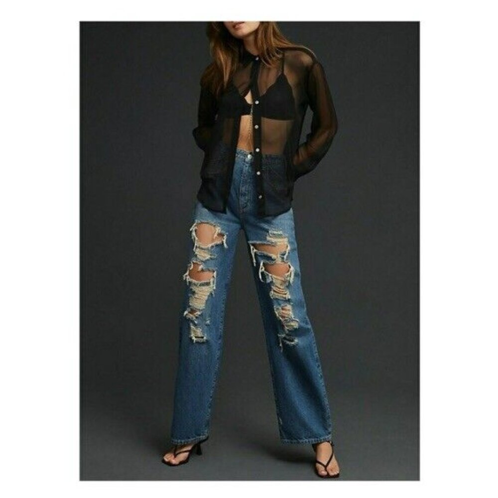 Anthropologie Pilcro The Joey High-Rise Distressed Straight Jeans Size 25 EUC